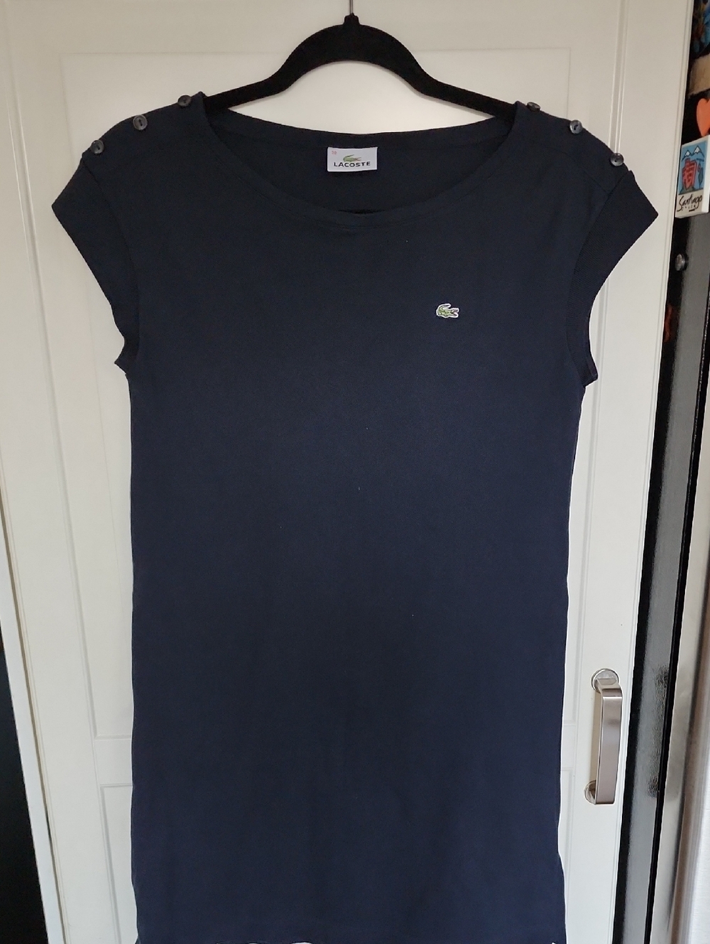 Lacoste Navy Short-Sleeve Button-Shoulder Tee Dress